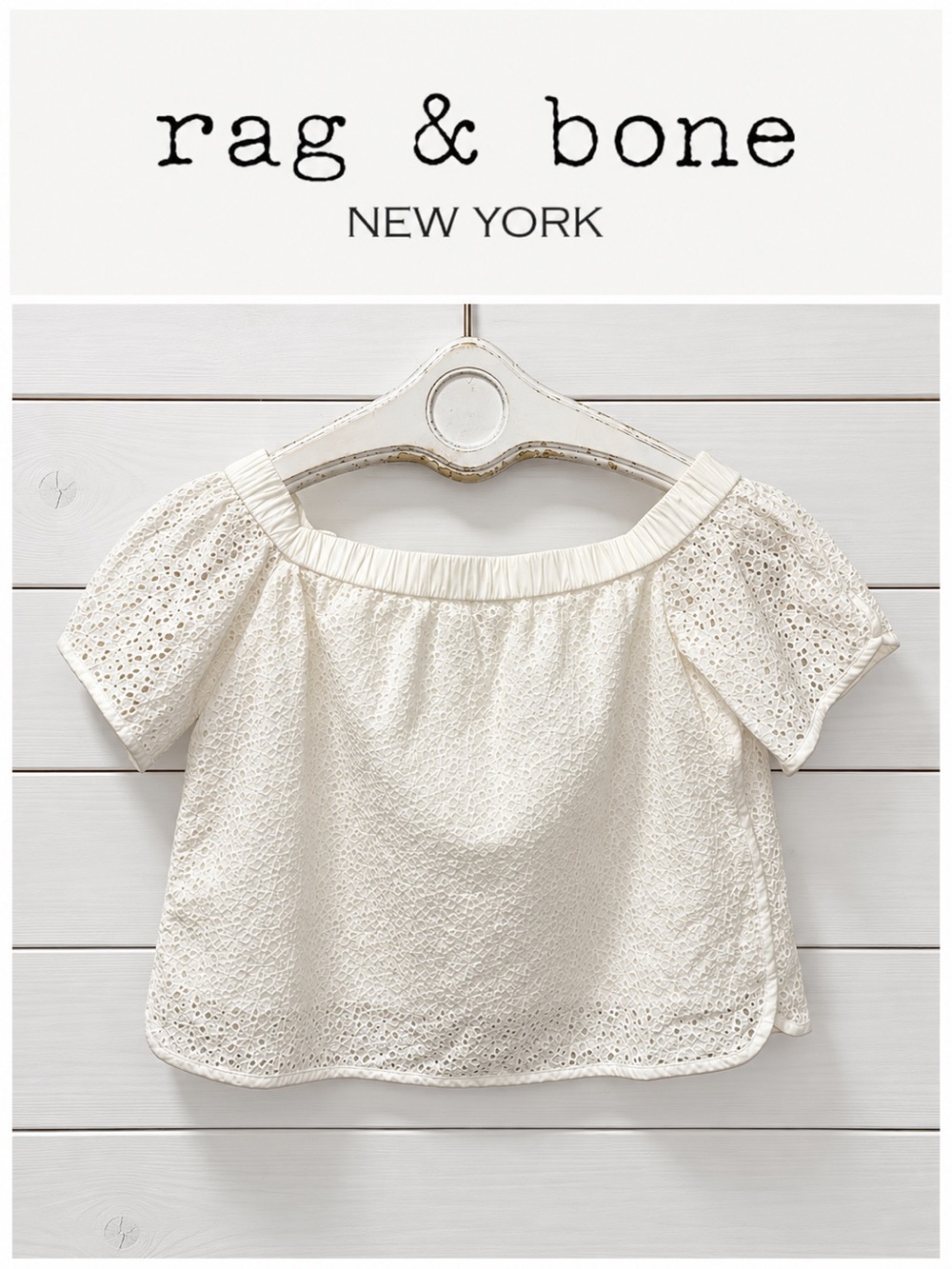 RAG & BONE NEW YORK EYELET COTTON TOP – OFF-WHITE – SIZE XS